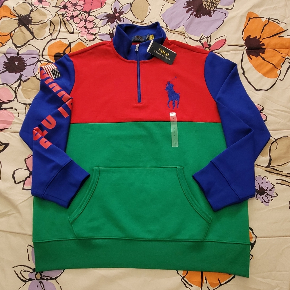 Polo Ralph Lauren Polo Tennis/Big Pony Color-Blocked Quarter-Zip Interlock Sweat